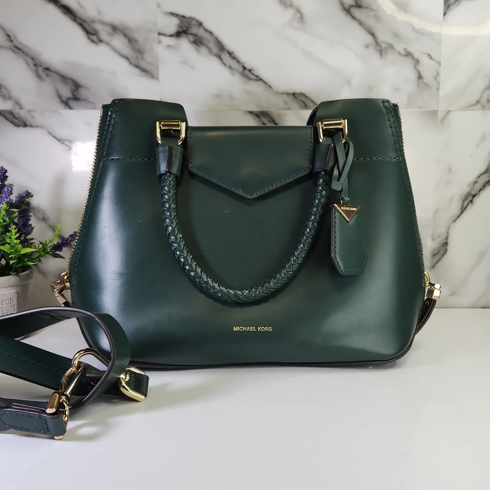 Michael Kors Green Blakely Leather Satchel Handbag - Picture 5 of 14